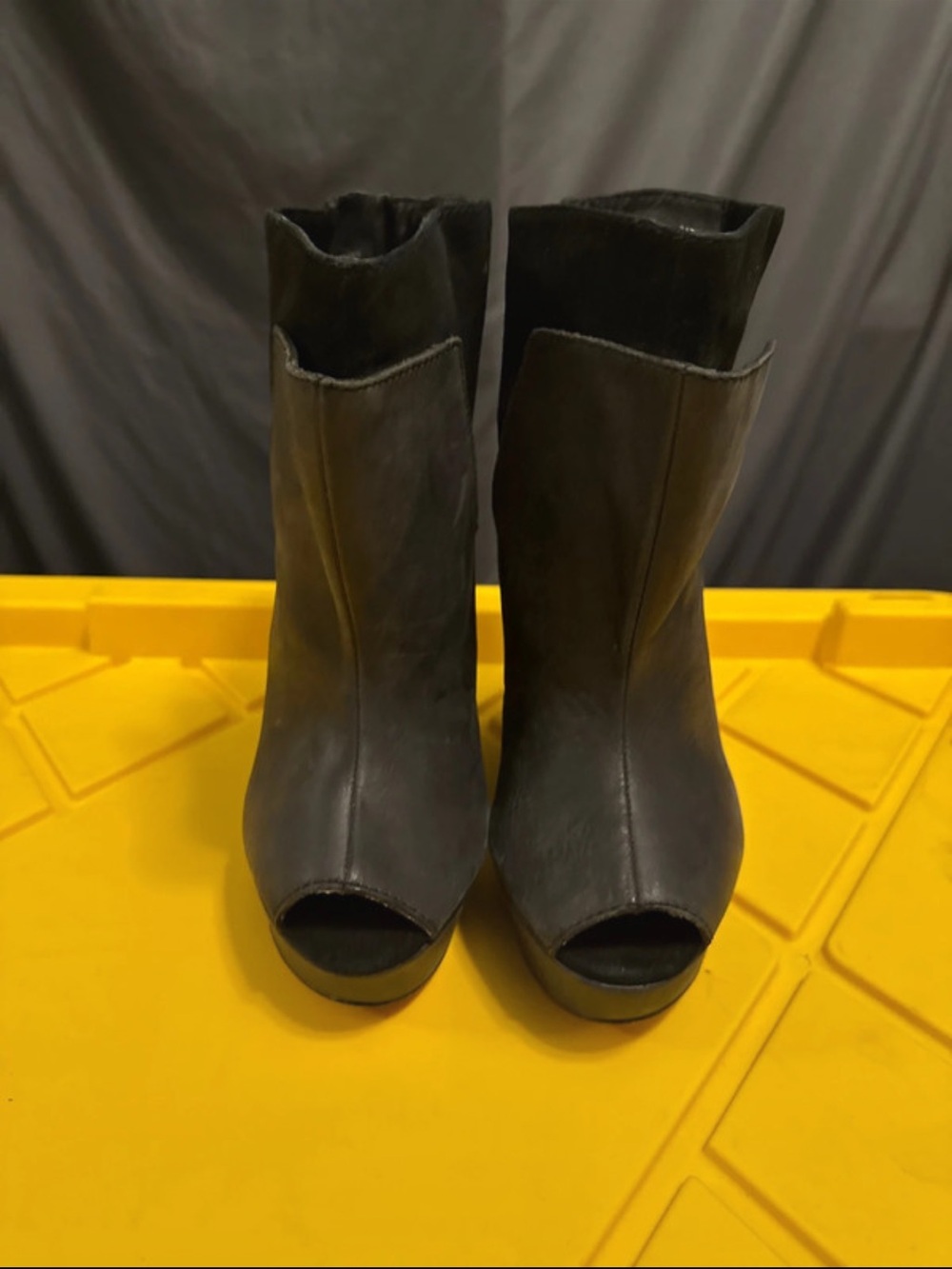 Womens Black Peep-Toe Ankle Boots